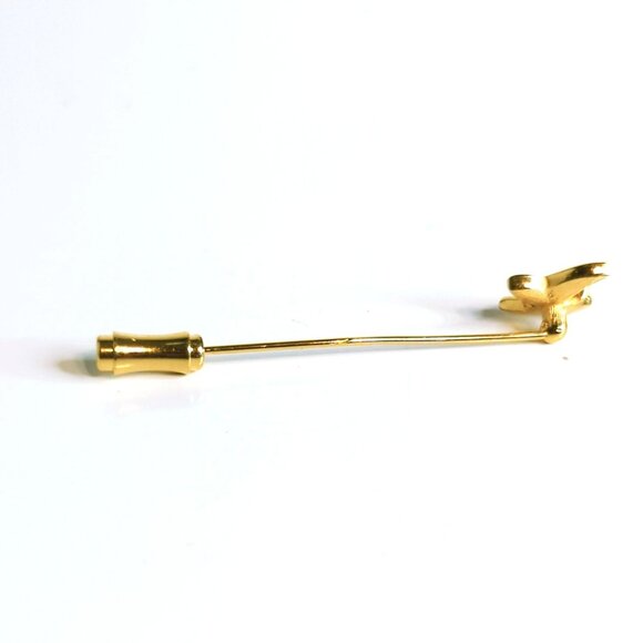 Gold Tone Butterfly Stick Pin With Secure Clutch Back Vintage 2 inches - Picture 3 of 5